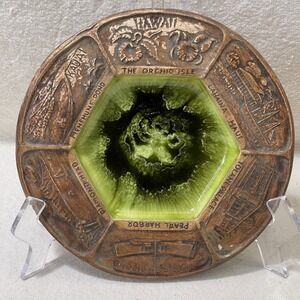 VTG Treasure Craft Grn Hawaii Landmark Ashtray Kahului Maui Lahaina Pearl Harbor